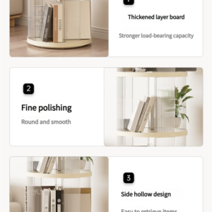 Rotating Circular Bookshelf With Four Layers- Cream White Multi-Layer Storage Rack, 40.5X40.5X135.5Cm (Abs+Pet) - Image 2