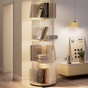 Rotating Circular Bookshelf With Four Layers- Cream White Multi-Layer Storage Rack, 40.5X40.5X135.5Cm (Abs+Pet) - Image 4