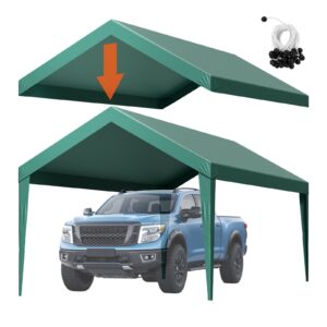 Carport Replacement Canopy, 6 x 3 m Potable Garage Tent Top Tarp, UV-Resistant & Waterproof Car Shelter Tarp, Heavy Duty Car Port Cover with Ball Buggees, Dark Green, Frame Not Included