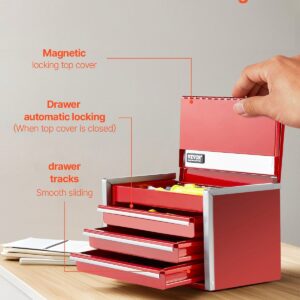Metal Tool Box, 8.6-Inch, Portable Metal Tool Box With 3 Drawers, Small Tool Chest With Eva Liners And Pp Feet Pads, Heavy-Duty Steel With Ball Bearing Opening And Powder Coated Finish, Red – Nice N Cheap Variety Store Metal Tool Box, 8.6-Inch, Portable Metal Tool Box With 3 Drawers, Small Tool Chest With Eva Liners And Pp Feet Pads, Heavy-Duty Steel With Ball Bearing Opening And Powder Coated Finish, Red - Image 4