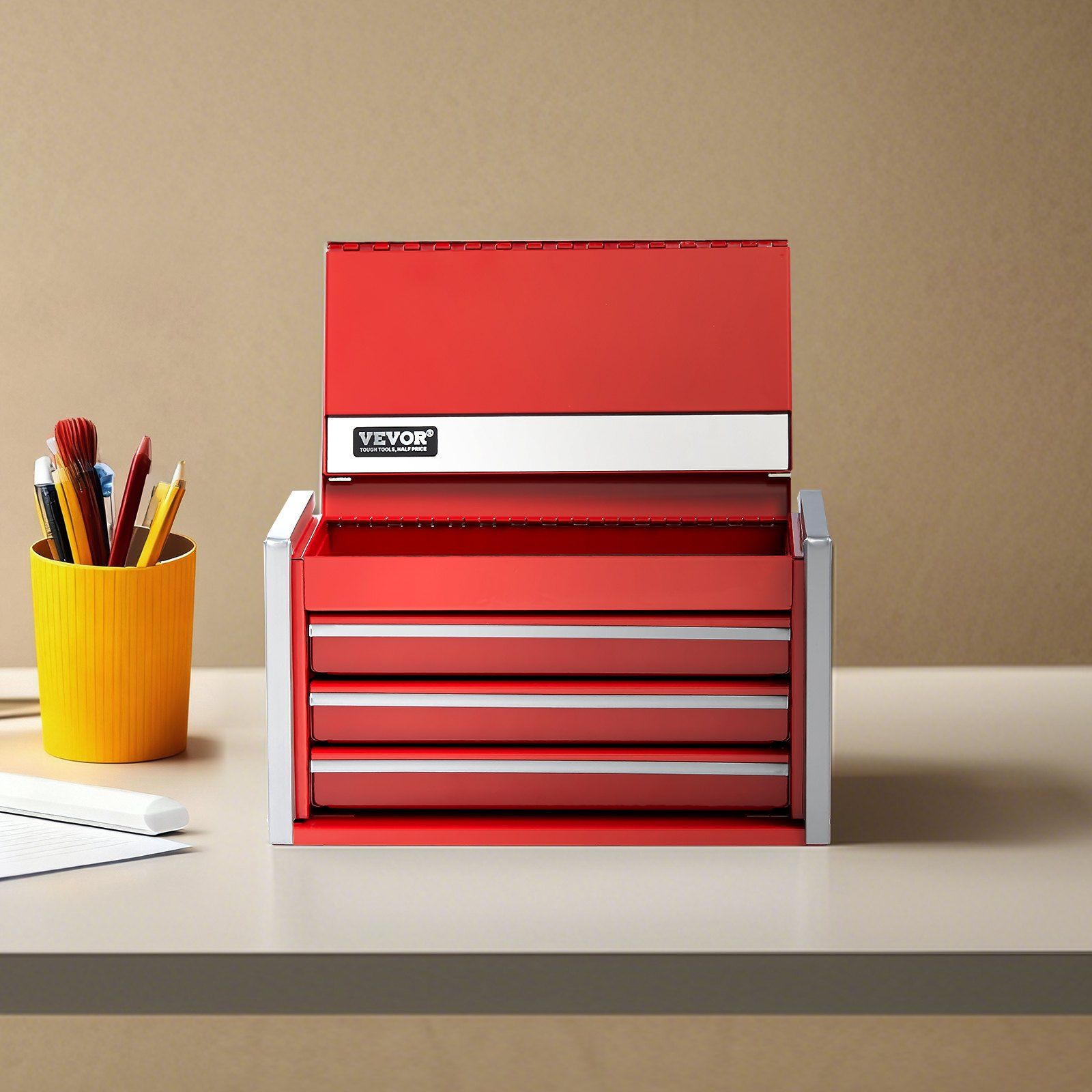 Metal Tool Box, 8.6-Inch, Portable Metal Tool Box With 3 Drawers, Small Tool Chest With Eva Liners And Pp Feet Pads, Heavy-Duty Steel With Ball Bearing Opening And Powder Coated Finish, Red – Nice N Cheap Variety Store Metal Tool Box, 8.6-Inch, Portable Metal Tool Box With 3 Drawers, Small Tool Chest With Eva Liners And Pp Feet Pads, Heavy-Duty Steel With Ball Bearing Opening And Powder Coated Finish, Red - Image 8