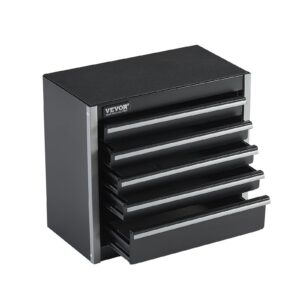 Metal Tool Box, 8.6-inch, Portable Metal Tool Box with 5 Drawers, Small Tool Chest with EVA Liners and PP Feet Pads, Heavy-Duty Steel With Ball Bearing Opening and Powder Coated Finish, Black