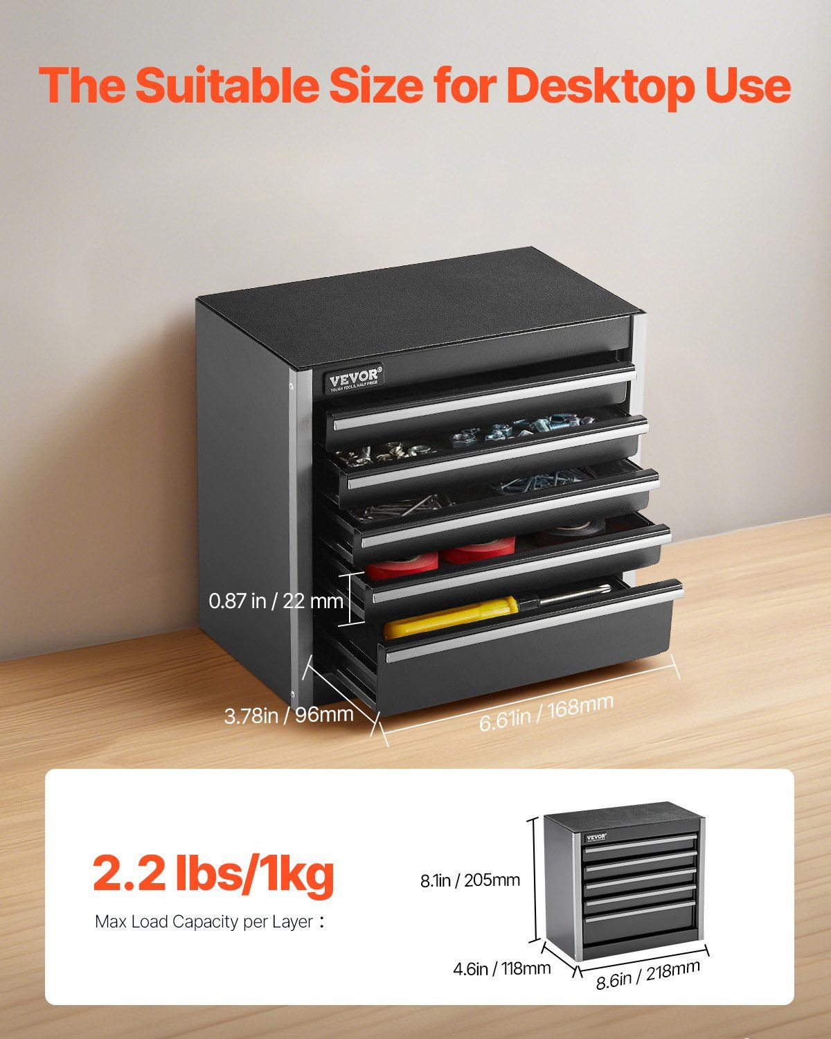 Metal Tool Box, 8.6-Inch, Portable Metal Tool Box With 5 Drawers, Small Tool Chest With Eva Liners And Pp Feet Pads, Heavy-Duty Steel With Ball Bearing Opening And Powder Coated Finish, Black – Nice N Cheap Variety Store Metal Tool Box, 8.6-Inch, Portable Metal Tool Box With 5 Drawers, Small Tool Chest With Eva Liners And Pp Feet Pads, Heavy-Duty Steel With Ball Bearing Opening And Powder Coated Finish, Black - Image 2