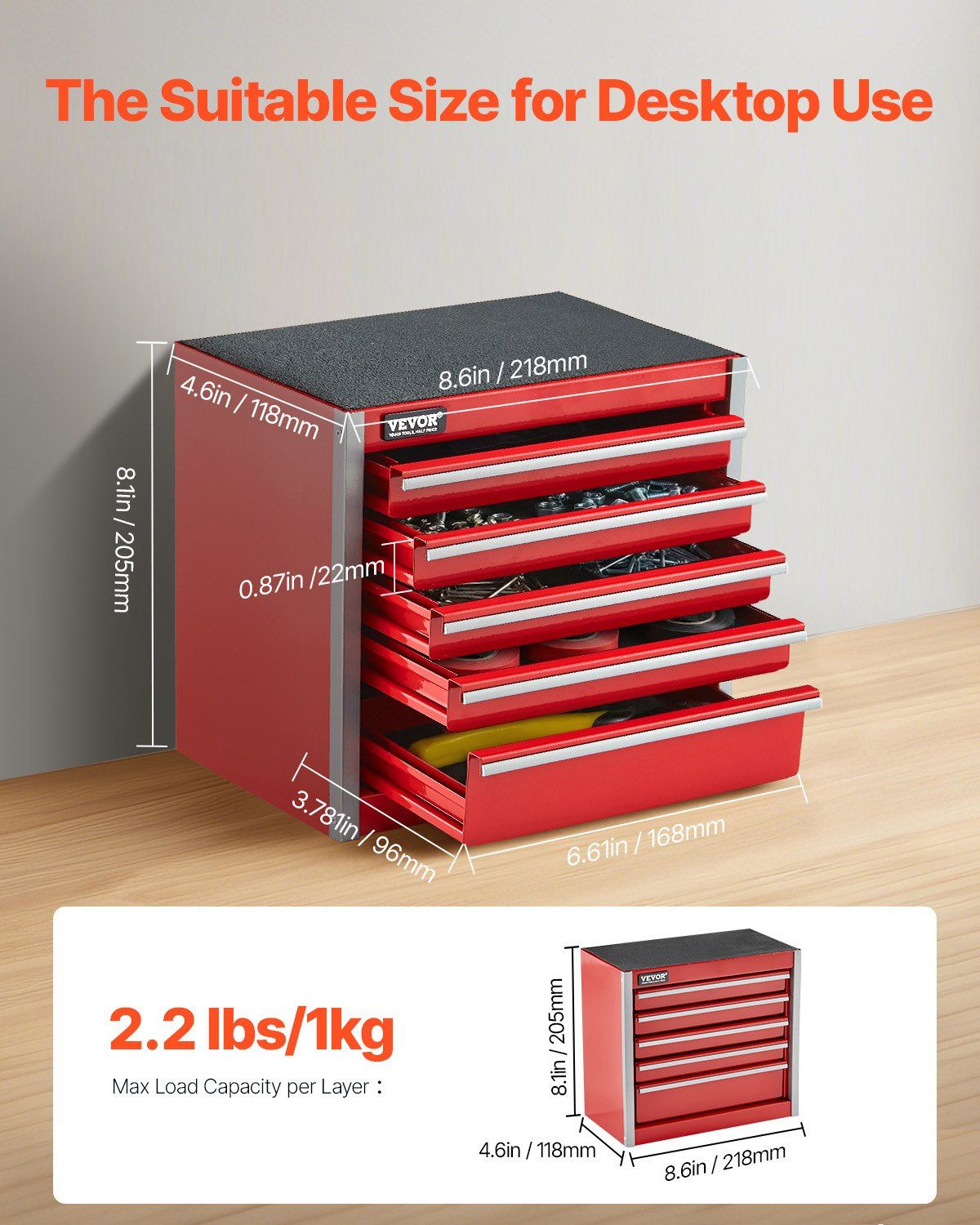 Metal Tool Box, 8.6-Inch, Portable Metal Tool Box With 5 Drawers, Small Tool Chest With Eva Liners And Pp Feet Pads, Heavy-Duty Steel With Ball Bearing Opening And Powder Coated Finish, Red – Nice N Cheap Variety Store Metal Tool Box, 8.6-Inch, Portable Metal Tool Box With 5 Drawers, Small Tool Chest With Eva Liners And Pp Feet Pads, Heavy-Duty Steel With Ball Bearing Opening And Powder Coated Finish, Red - Image 2