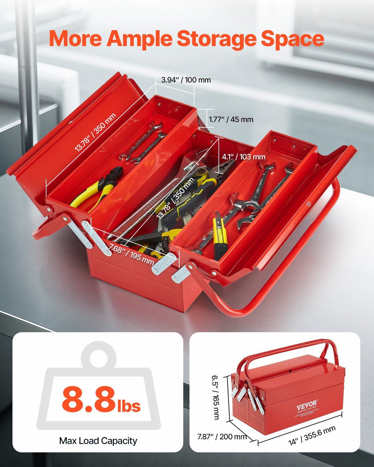 Metal Tool Box, 14-Inch, 2-Tier 3-Tray Portable Folding Tool Chest Organizer With Handle &Amp; Lock Hole, Powder Coated Steel, Cantilever Toolbox For Household Factory Warehouse Repair Shop, Red – Nice N Cheap Variety Store Metal Tool Box, 14-Inch, 2-Tier 3-Tray Portable Folding Tool Chest Organizer With Handle &Amp; Lock Hole, Powder Coated Steel, Cantilever Toolbox For Household Factory Warehouse Repair Shop, Red - Image 2