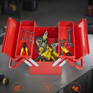Metal Tool Box, 14-Inch, 2-Tier 3-Tray Portable Folding Tool Chest Organizer With Handle &Amp; Lock Hole, Powder Coated Steel, Cantilever Toolbox For Household Factory Warehouse Repair Shop, Red – Nice N Cheap Variety Store Metal Tool Box, 14-Inch, 2-Tier 3-Tray Portable Folding Tool Chest Organizer With Handle &Amp; Lock Hole, Powder Coated Steel, Cantilever Toolbox For Household Factory Warehouse Repair Shop, Red - Image 4