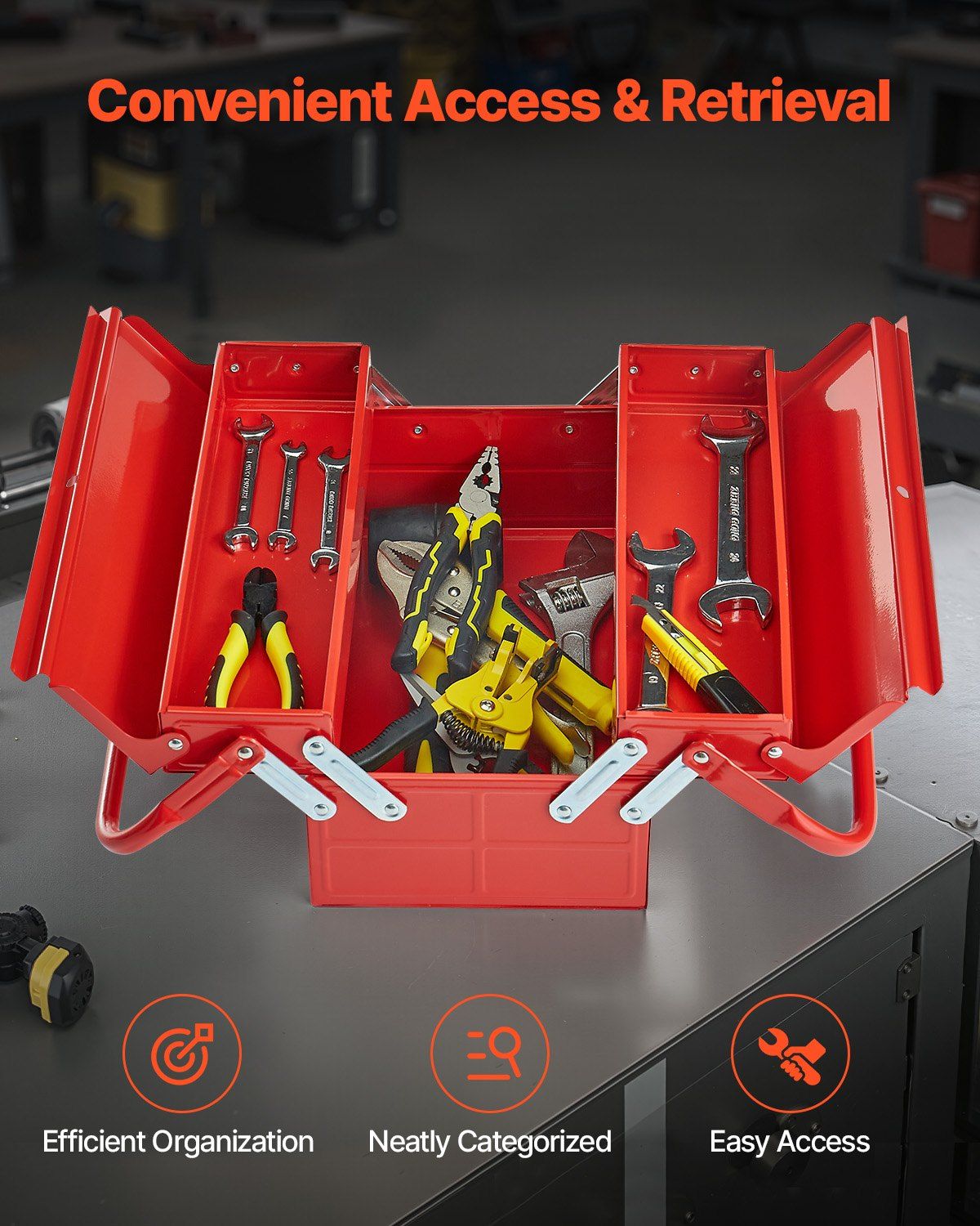 Metal Tool Box, 14-Inch, 2-Tier 3-Tray Portable Folding Tool Chest Organizer With Handle &Amp; Lock Hole, Powder Coated Steel, Cantilever Toolbox For Household Factory Warehouse Repair Shop, Red – Nice N Cheap Variety Store Metal Tool Box, 14-Inch, 2-Tier 3-Tray Portable Folding Tool Chest Organizer With Handle &Amp; Lock Hole, Powder Coated Steel, Cantilever Toolbox For Household Factory Warehouse Repair Shop, Red - Image 4