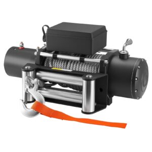 Electric Winch, 5400 kg Load Capacity, 12V DC Truck Winch with Φ9.1 mm x 24 m Steel Rope, Wireless & Wired Remote Control, IP55 Waterproof for Towing SUV Jeep Trailer Boat Off-Road Vehicle