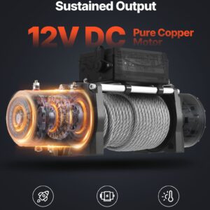 Electric Winch, 5400 Kg Load Capacity, 12V Dc Truck Winch With Φ9.1 Mm X 24 M Steel Rope, Wireless &Amp; Wired Remote Control, Ip55 Waterproof For Towing Suv Jeep Trailer Boat Off-Road Vehicle - Image 3