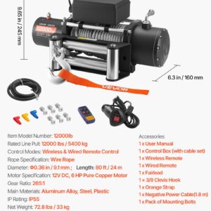 Electric Winch, 5400 Kg Load Capacity, 12V Dc Truck Winch With Φ9.1 Mm X 24 M Steel Rope, Wireless &Amp; Wired Remote Control, Ip55 Waterproof For Towing Suv Jeep Trailer Boat Off-Road Vehicle - Image 7