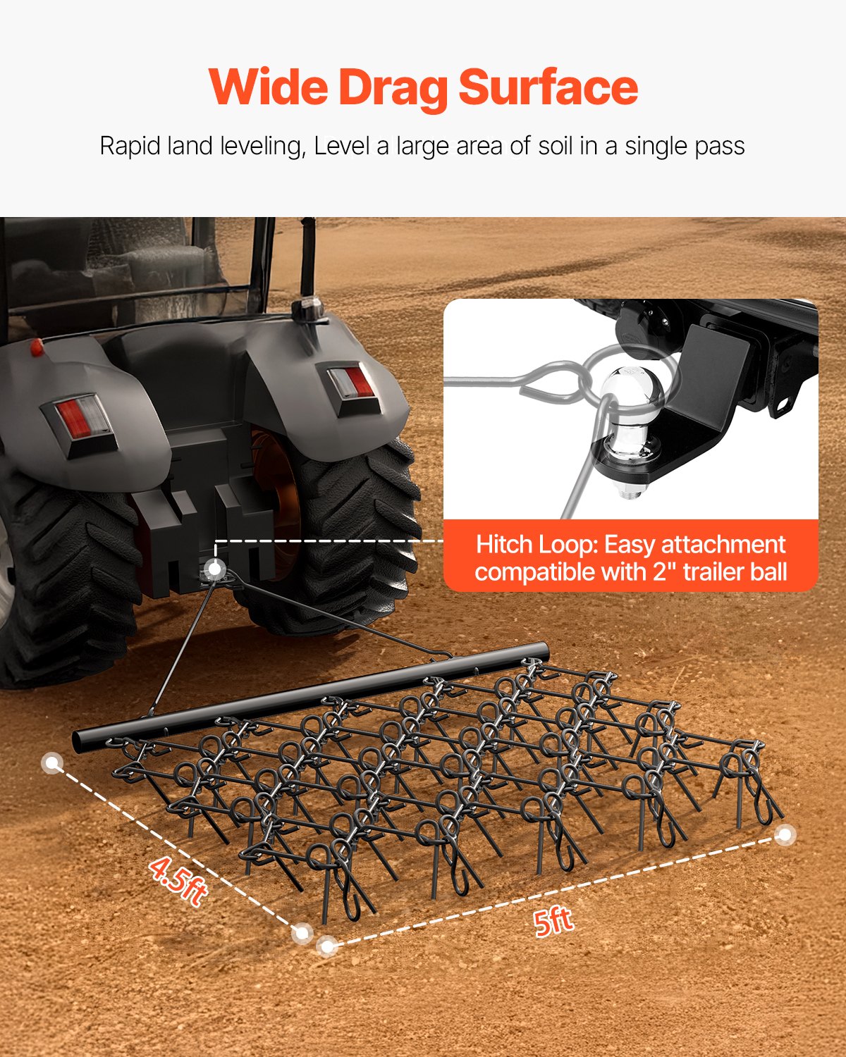 Drag Harrow, 5 X 4.5 Ft Durable Chain Harrow With 60 Sharp Teeth, Suitable For Atv Utv Tractor, Ideal For Soil Preparation, Seeding, Smoothing Landscapes, And Yard Gravel Driveway Maintenance – Nice N Cheap Variety Store Drag Harrow, 5 X 4.5 Ft Durable Chain Harrow With 60 Sharp Teeth, Suitable For Atv Utv Tractor, Ideal For Soil Preparation, Seeding, Smoothing Landscapes, And Yard Gravel Driveway Maintenance - Image 4