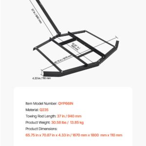 Drag Harrow, 66&Quot; Width Tow Behind Drag Harrow, Q235 Steel Driveway Grader With Adjustable Bars &Amp; Pin Hitch, Support Up To 50 Lbs, Tractor Driveway Harrow For Atvs, Utvs, Garden Lawn Tractors - Image 7