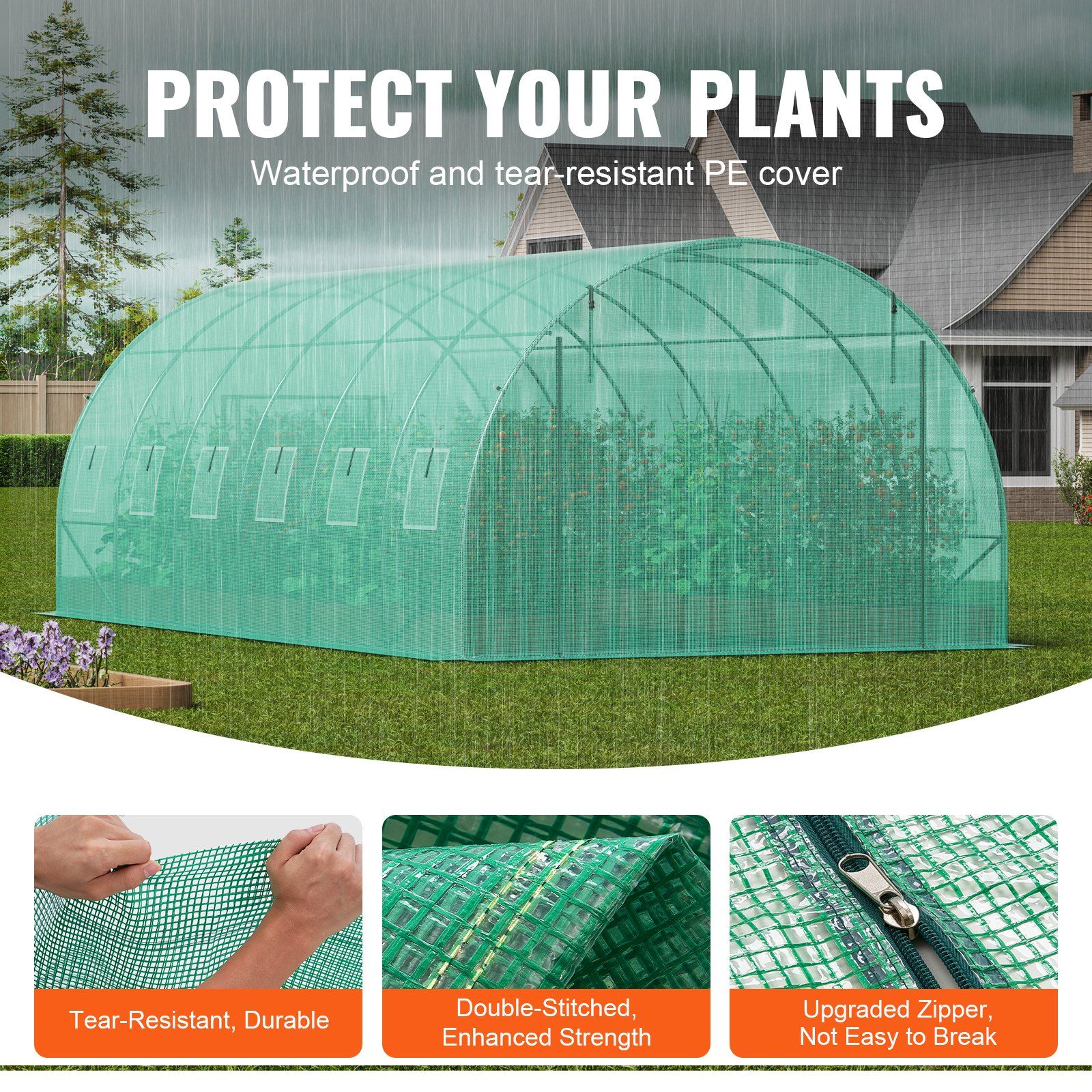 Walk-In Tunnel Greenhouse, 19.4X9.7X6.5 Ft Hoop House Greenhouse Tunnel, Plant Hot House With Galvanized Steel Frame, Green Pe Cover, Roll-Up Zipper Door And 12 Windows For Outdoor – Nice N Cheap Variety Store Walk-In Tunnel Greenhouse, 19.4X9.7X6.5 Ft Hoop House Greenhouse Tunnel, Plant Hot House With Galvanized Steel Frame, Green Pe Cover, Roll-Up Zipper Door And 12 Windows For Outdoor - Image 3