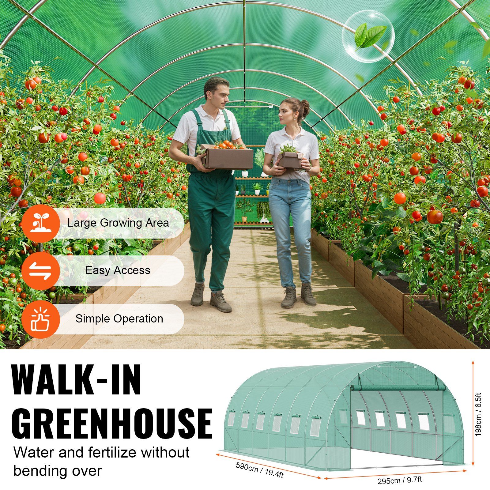 Walk-In Tunnel Greenhouse, 19.4X9.7X6.5 Ft Hoop House Greenhouse Tunnel, Plant Hot House With Galvanized Steel Frame, Green Pe Cover, Roll-Up Zipper Door And 12 Windows For Outdoor – Nice N Cheap Variety Store Walk-In Tunnel Greenhouse, 19.4X9.7X6.5 Ft Hoop House Greenhouse Tunnel, Plant Hot House With Galvanized Steel Frame, Green Pe Cover, Roll-Up Zipper Door And 12 Windows For Outdoor - Image 5
