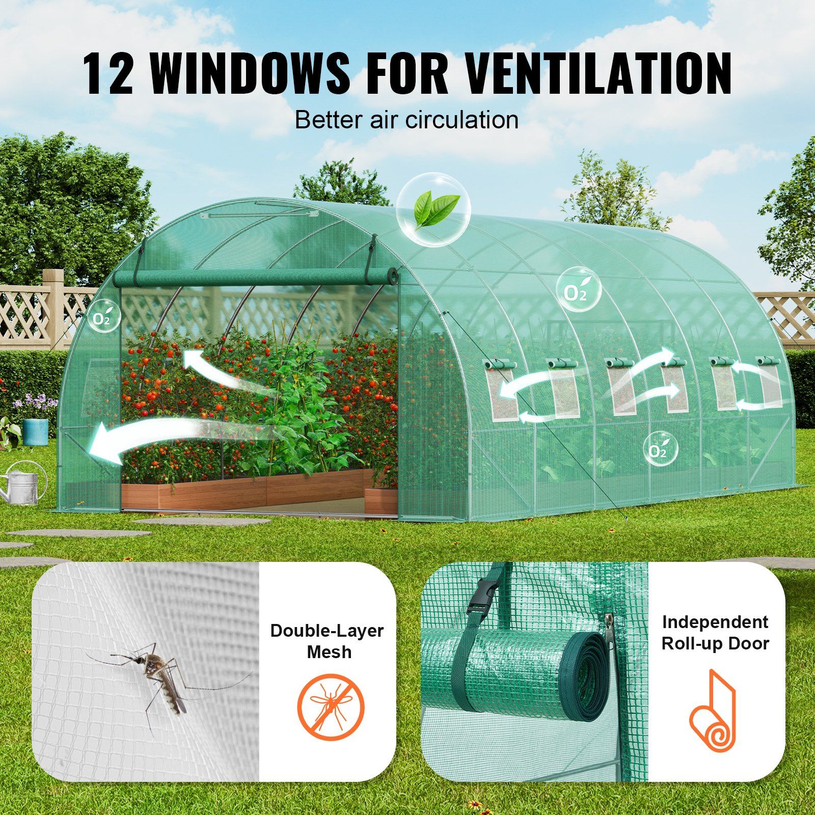 Walk-In Tunnel Greenhouse, 19.4X9.7X6.5 Ft Hoop House Greenhouse Tunnel, Plant Hot House With Galvanized Steel Frame, Green Pe Cover, Roll-Up Zipper Door And 12 Windows For Outdoor – Nice N Cheap Variety Store Walk-In Tunnel Greenhouse, 19.4X9.7X6.5 Ft Hoop House Greenhouse Tunnel, Plant Hot House With Galvanized Steel Frame, Green Pe Cover, Roll-Up Zipper Door And 12 Windows For Outdoor - Image 6