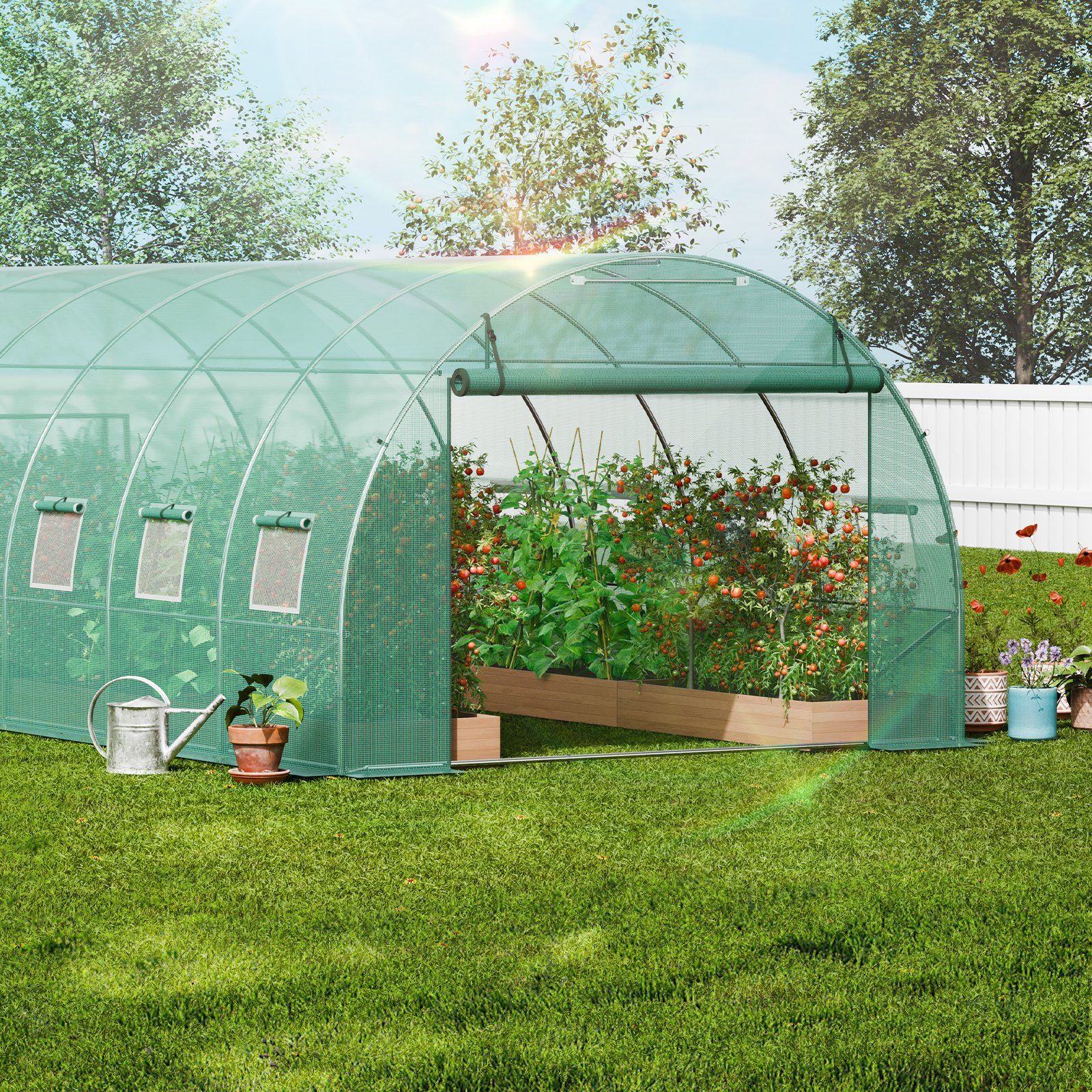 Walk-In Tunnel Greenhouse, 19.4X9.7X6.5 Ft Hoop House Greenhouse Tunnel, Plant Hot House With Galvanized Steel Frame, Green Pe Cover, Roll-Up Zipper Door And 12 Windows For Outdoor – Nice N Cheap Variety Store Walk-In Tunnel Greenhouse, 19.4X9.7X6.5 Ft Hoop House Greenhouse Tunnel, Plant Hot House With Galvanized Steel Frame, Green Pe Cover, Roll-Up Zipper Door And 12 Windows For Outdoor - Image 8