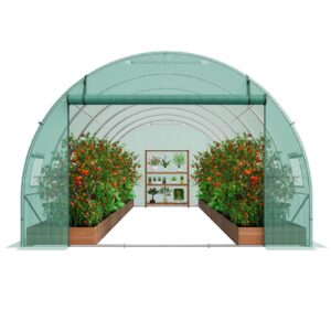 Walk-In Tunnel Greenhouse, 19.4X9.7X6.5 Ft Hoop House Greenhouse Tunnel, Plant Hot House With Galvanized Steel Frame, Green Pe Cover, Roll-Up Zipper Door And 12 Windows For Outdoor – Nice N Cheap Variety Store Walk-In Tunnel Greenhouse, 19.4X9.7X6.5 Ft Hoop House Greenhouse Tunnel, Plant Hot House With Galvanized Steel Frame, Green Pe Cover, Roll-Up Zipper Door And 12 Windows For Outdoor - Image 11