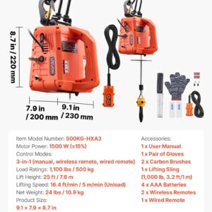 3-In-1 Electric Hoist Winch, 500 Kg Capacity, 1500W Portable Electric Power Winch, 7.6 M Lifting Height, 5 M/Min With Manual, Wired &Amp; Wireless Remote Control For Factory, Warehouss, Garage - Image 7