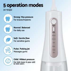 Devanti Cordless Water Flosser Dental Oral Irrigator White - Image 5