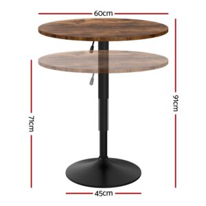 Artiss Height Adjustable Bar Table 60Cm Rustic Brown – Nice N Cheap Variety Store Artiss Height Adjustable Bar Table 360 Swivel Round Gaslift Design 60Cm Rustic Brown Black Product Image