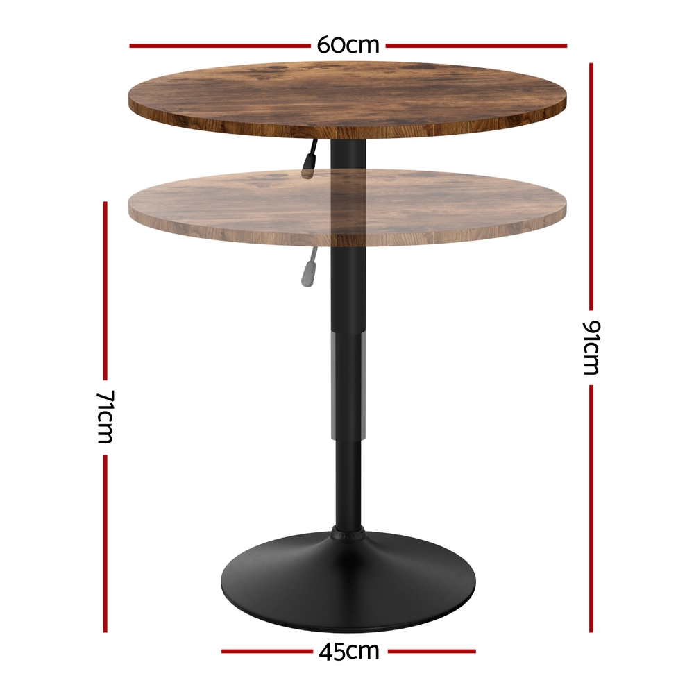 Artiss Height Adjustable Bar Table 60Cm Rustic Brown – Nice N Cheap Variety Store Artiss Height Adjustable Bar Table 360 Swivel Round Gaslift Design 60Cm Rustic Brown Black Product Image