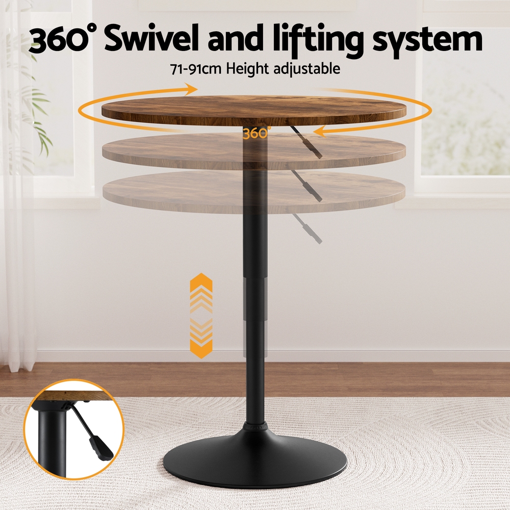 Artiss Height Adjustable Bar Table 60Cm Rustic Brown – Nice N Cheap Variety Store Artiss Height Adjustable Bar Table 360 Swivel Round Gaslift Design 60Cm Rustic Brown Black Product Image