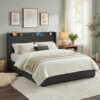 Artiss King Bed Frame Gas Lift Storage Bed With Charging Ports Upholstered Geometric Headboard Charc Product Image