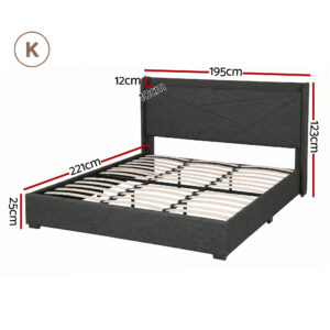 Artiss King Gas Lift Bed Frame With Charging Ports – Nice N Cheap Variety Store Artiss King Bed Frame Gas Lift Storage Bed With Charging Ports Upholstered Geometric Headboard Charc Product Image