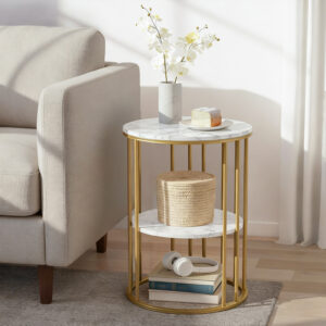 Artiss Coffee Table 2-Tier Round Marble Effect White&Gold product image