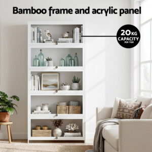 Artiss 5-Tier Display Cabinet Storage Bookshelf Clear Shelf White Product Image