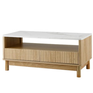 Artiss Coffee Table Drawer Shelf Marble Effect Wood&White product image