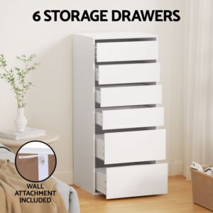 Artiss 6-Drawer Tallboy Dresser | White – Nice N Cheap Variety Store Artiss 6 Chest Of Drawers Dresser Tallboy White Product Image