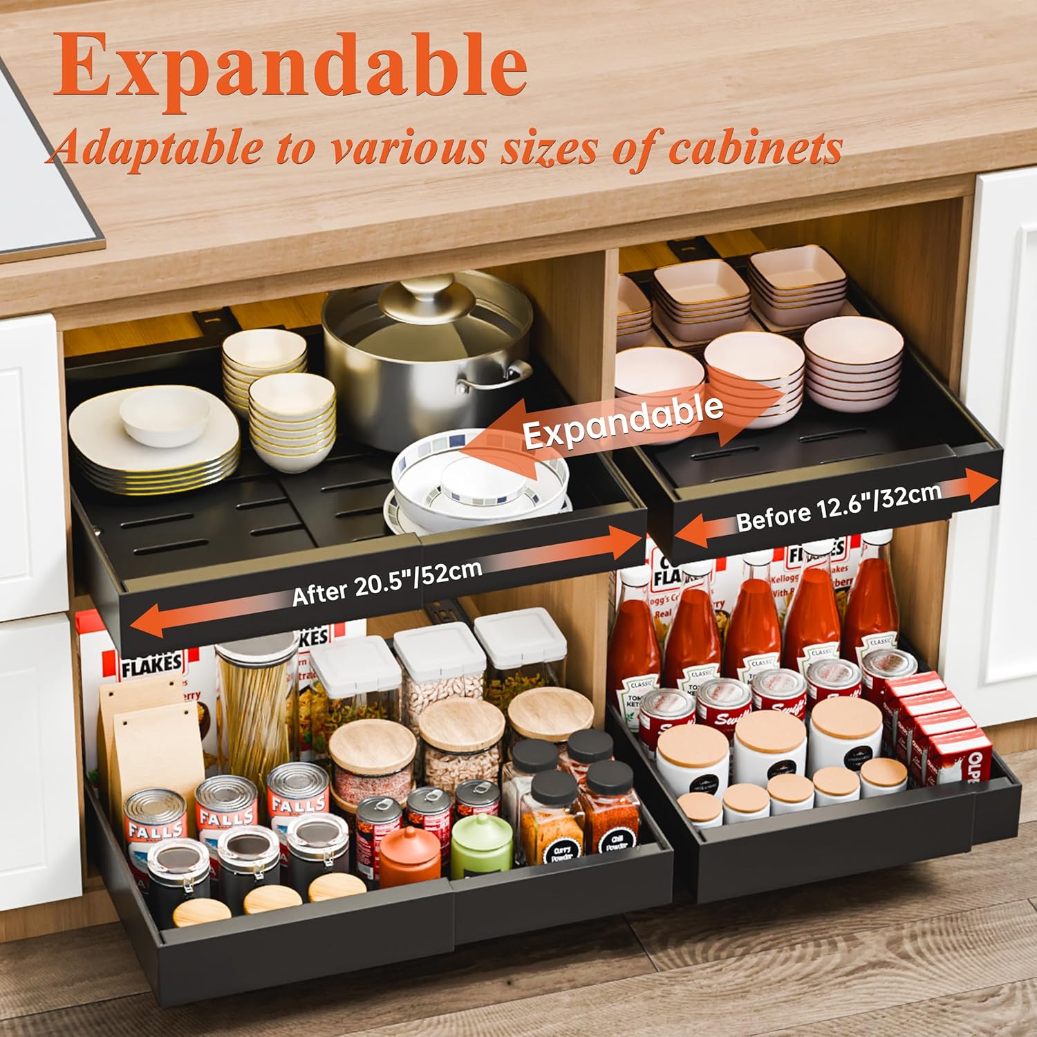 Carla Home Pull Out Cabinet Organiser - Expandable Black – Nice N Cheap Variety Store Carla Home Pack Pull Out Cabinet Organizer Expandable For Cabinets With Adjustable Slide Out Shelves Product Image