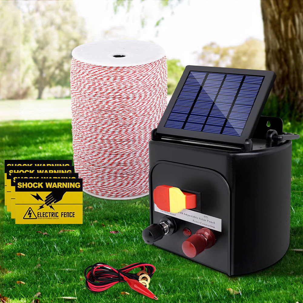 Giantz 5Km Solar Electric Fence Energiser – Nice N Cheap Variety Store Giantz Fence Energiser 5Km Solar Powered Electric 2Km Poly Wire Product Image