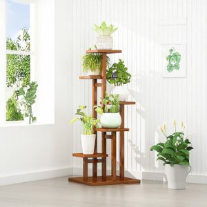 5 Tiers Vertical Bamboo Plant Stand Staged Flower Shelf Rack Outdoor Garden Product Image