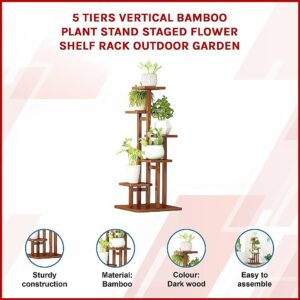 5 Tiers Vertical Bamboo Plant Stand Staged Flower Shelf Rack Outdoor Garden Product Image