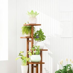 5 Tiers Vertical Bamboo Plant Stand Staged Flower Shelf Rack Outdoor Garden Product Image