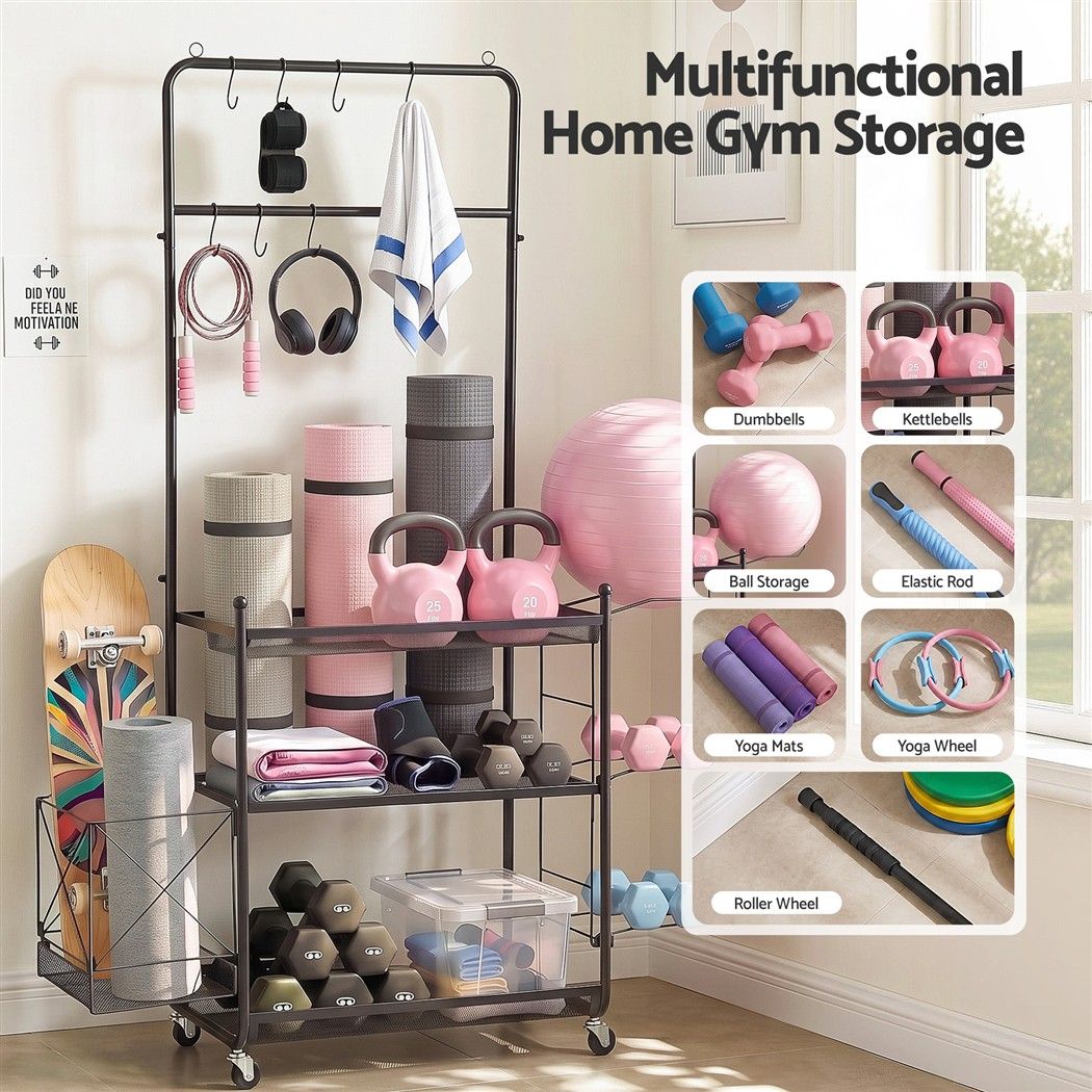 Everfit Yoga Mat &Amp; Ball Storage Cart 145Cm – Nice N Cheap Variety Store Everfit Yoga Mat Ball Storage Cart Multifunction Equipment Organizer Rack 145Cm Product Image