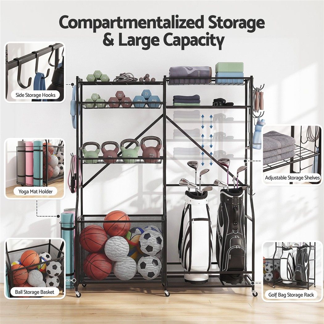 Everfit Sports Equipment Organizer Rack 174Cm – Nice N Cheap Variety Store Everfit Sports Equipment Organizer Rack Multi Garage Storage For Golf Bag 174Cm Product Image