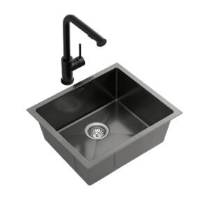 Cefito Stainless Steel Sink 44x44CM With Pull Out Mixer Tap Kitchen Basin Single Bowl Black product image