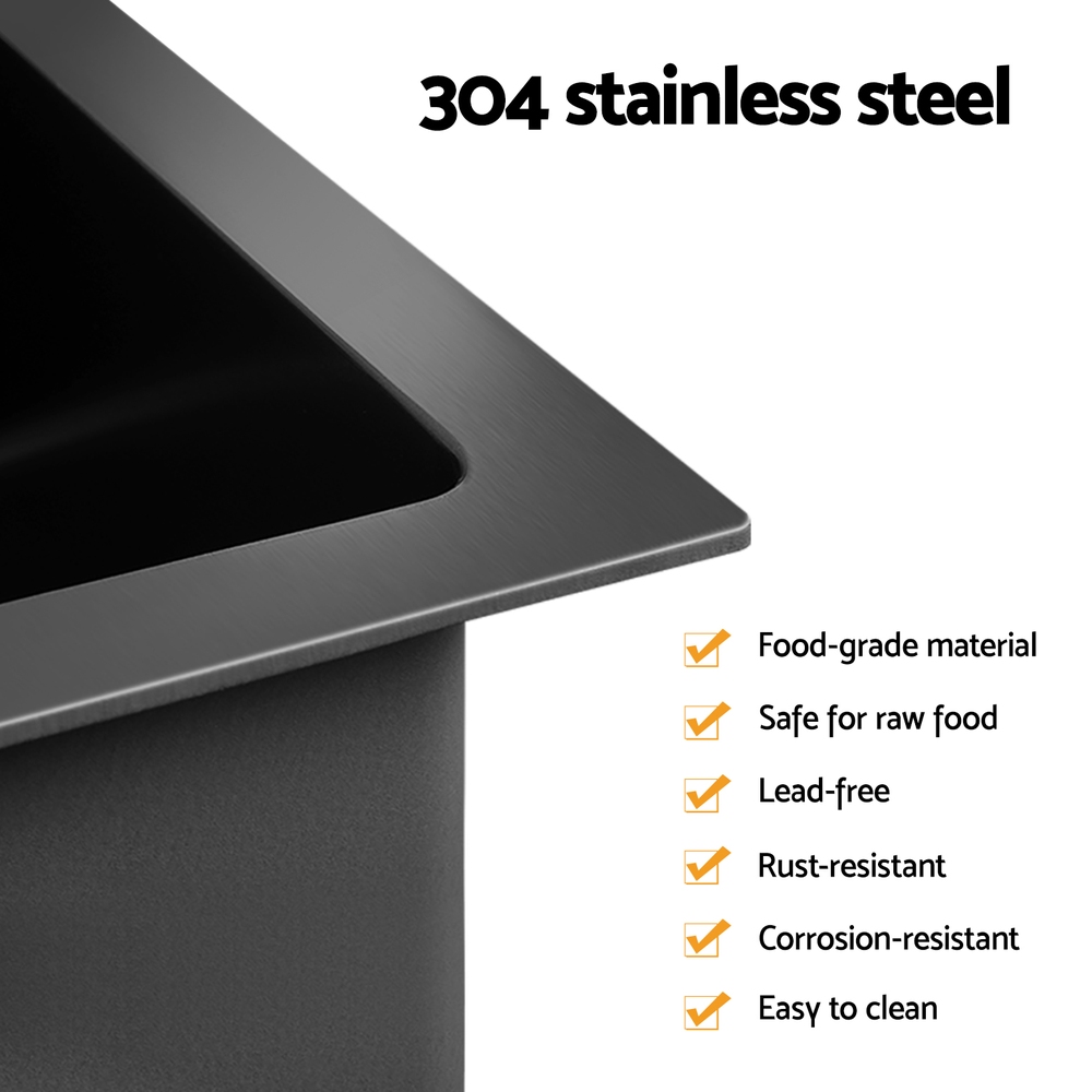 Cefito Black Double Bowl Sink With Pull-Out Tap – Nice N Cheap Variety Store Cefito Stainless Steel Sink 77X45Cm With Pull Out Mixer Tap Kitchen Double Bowl Black Product Image