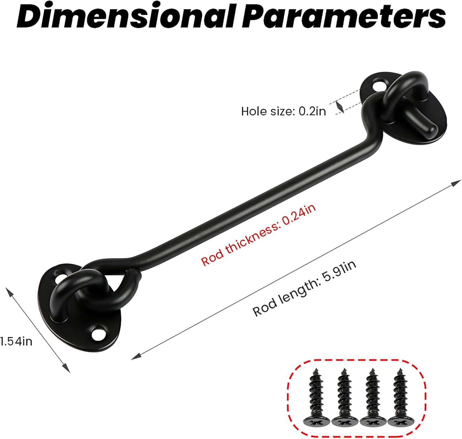 6'' Black Hook &Amp; Eye Barn Door Latch (2-Pack) – Nice N Cheap Variety Store 2 Pack 6'' Door Latch Door Lock Hardware, 6'' Hook And Eye Gate Latch Easy Lock For Barn Door, Black Product Image