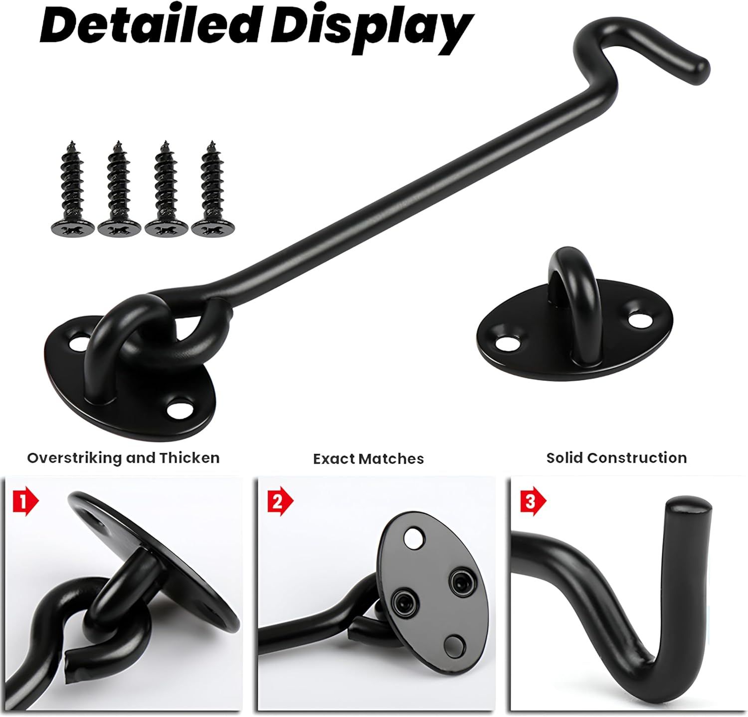6'' Black Hook &Amp; Eye Barn Door Latch (2-Pack) – Nice N Cheap Variety Store 2 Pack 6'' Door Latch Door Lock Hardware, 6'' Hook And Eye Gate Latch Easy Lock For Barn Door, Black Product Image
